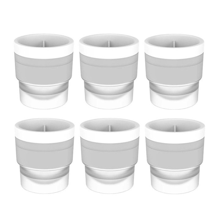 Set 6 Forme cuburi de gheata, VIELLAN, Sferice, Diametru 6 cm, Silicon Alimentar, Suprapozabile, Reutilizabile, Pentru whiskey, cocktail, alb
