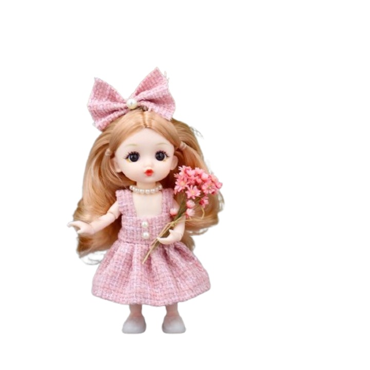 Papusa bebelus Baby, 16 cm, Silicon/Bumbac, roz