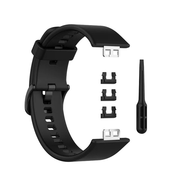 Curea ceas, Huawei Watch Fit (TIA-B09/TIA-B19)/Fit new/FIT Special Edition(B39), latime 22.7mm, din silicon, cu instrumente, Negru