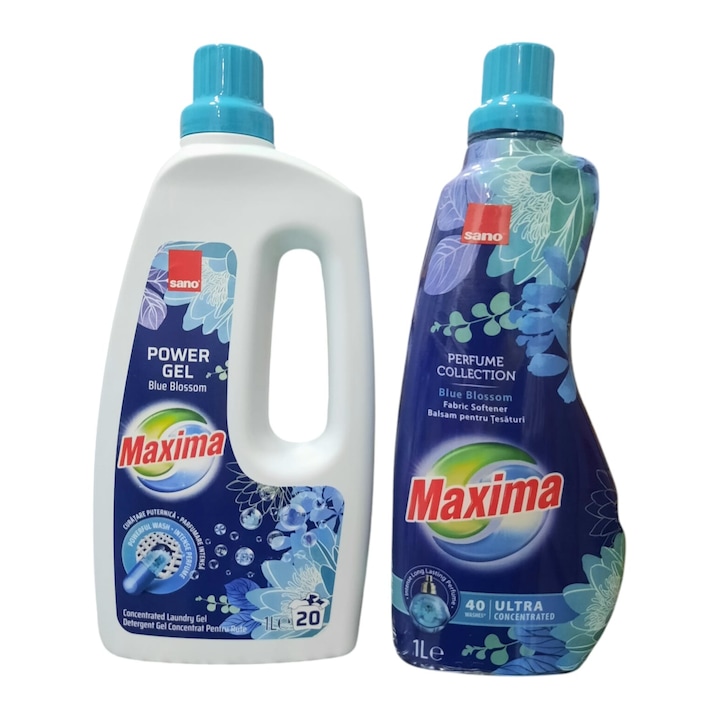 Maxima Power Gel Blue Blossom комплект перилен препарат 1л, Sano Blue Blossom ултра концентриран балсам за пране, 40 пранета, 1л
