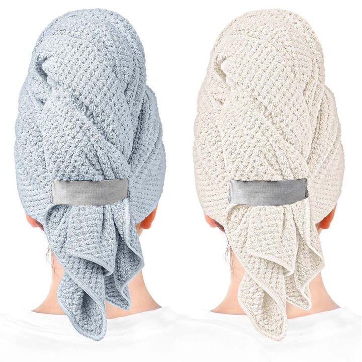 2 опаковки големи кърпи от ултра фини влакна за жени, Tressino, използвани за високо водопоглъщане и бързосъхнещи кърпи за къдрава, дълга и къса коса (сиво синьо + бяло)