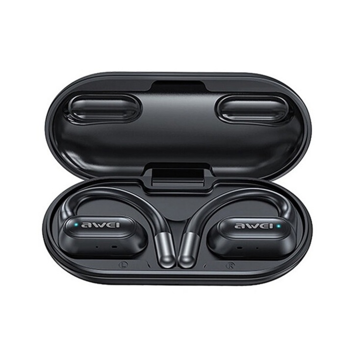 Awei ows t93 bluetooth fülhallgató sztereo, v5.4, tws, fülre akasztható, mikrofon, ipx6 + töltőtok, fekete