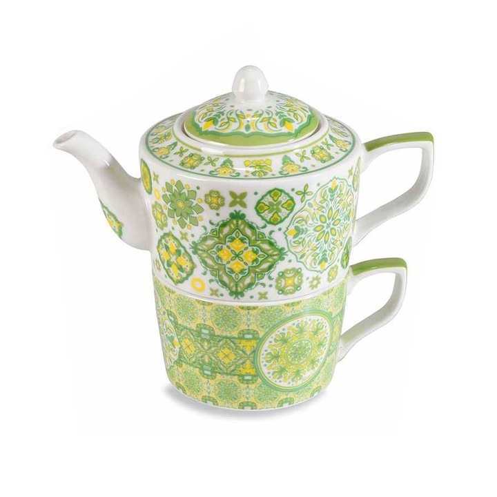 Set ceainic, ceasca portelan multicolor 17x10x15 cm, 450 ml, 250 ml