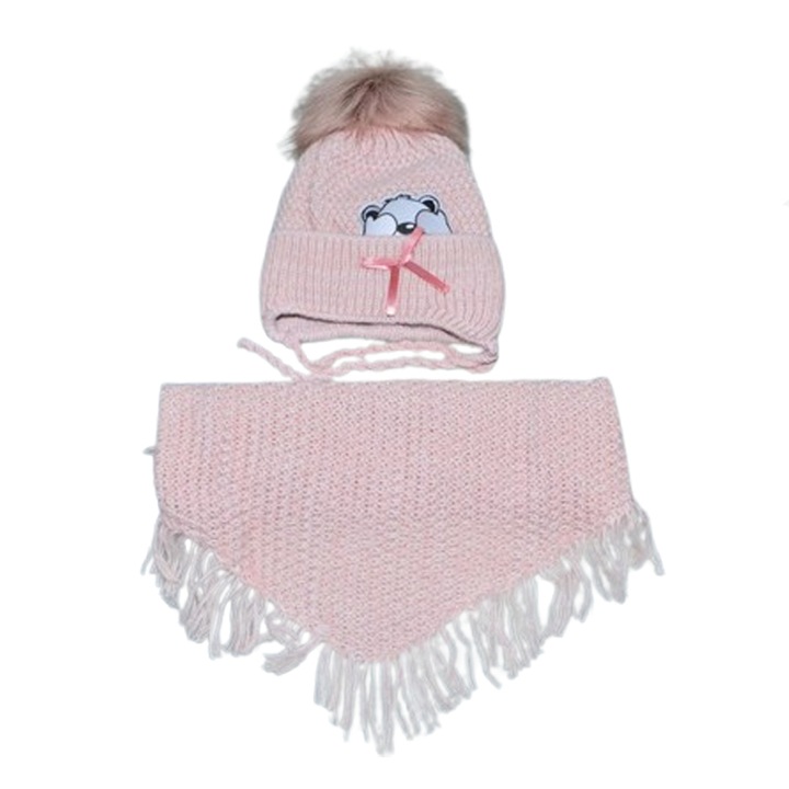 Két részes szett, sapka és sál típusú sál lányoknak Mini Junior 46-430, Pink 115606