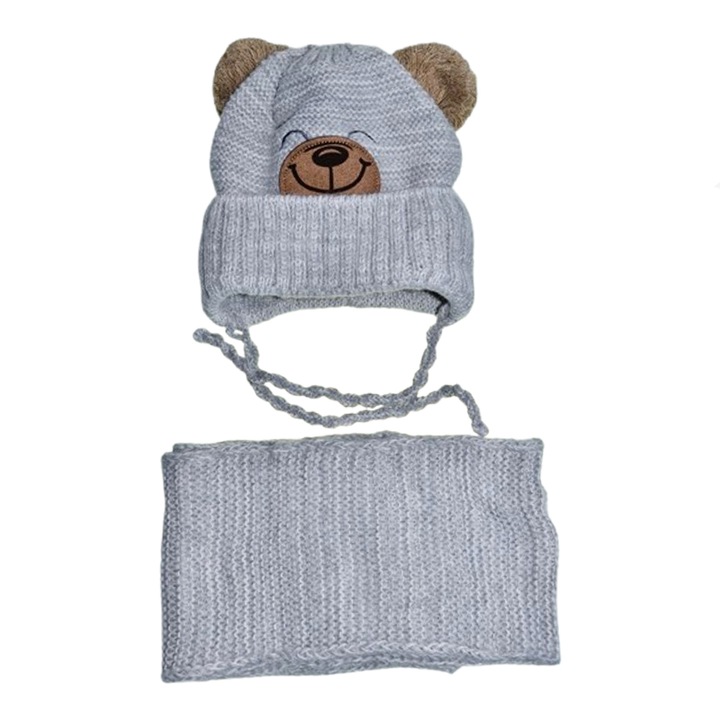 Set doua piese caciula si fular pentru baieti Mini Junior 44-411, Gri 115617