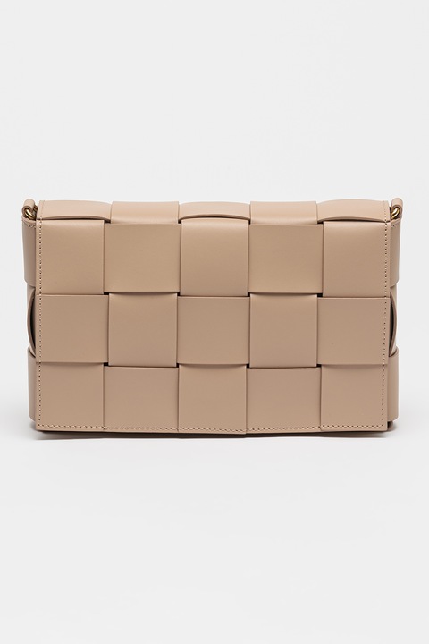 Antonia Moretti, Geanta de piele cu bareta de umar si model impletit, Roz prafuit