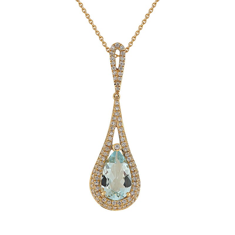 Pandantiv cu Lant Deruvo Aur 18k Diamante, Aquamarin, Ajustabil 40-45 P3009A-Y
