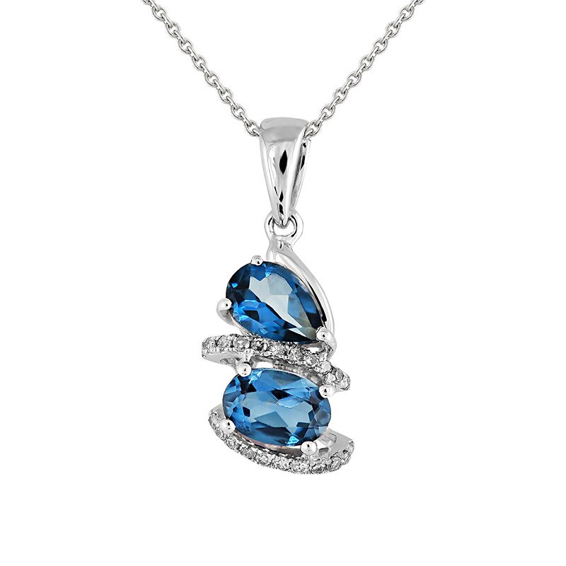 Pandantiv cu Lant Deruvo Aur 18k Diamante, London Topaz, Ajustabil 40-45 P30327-W