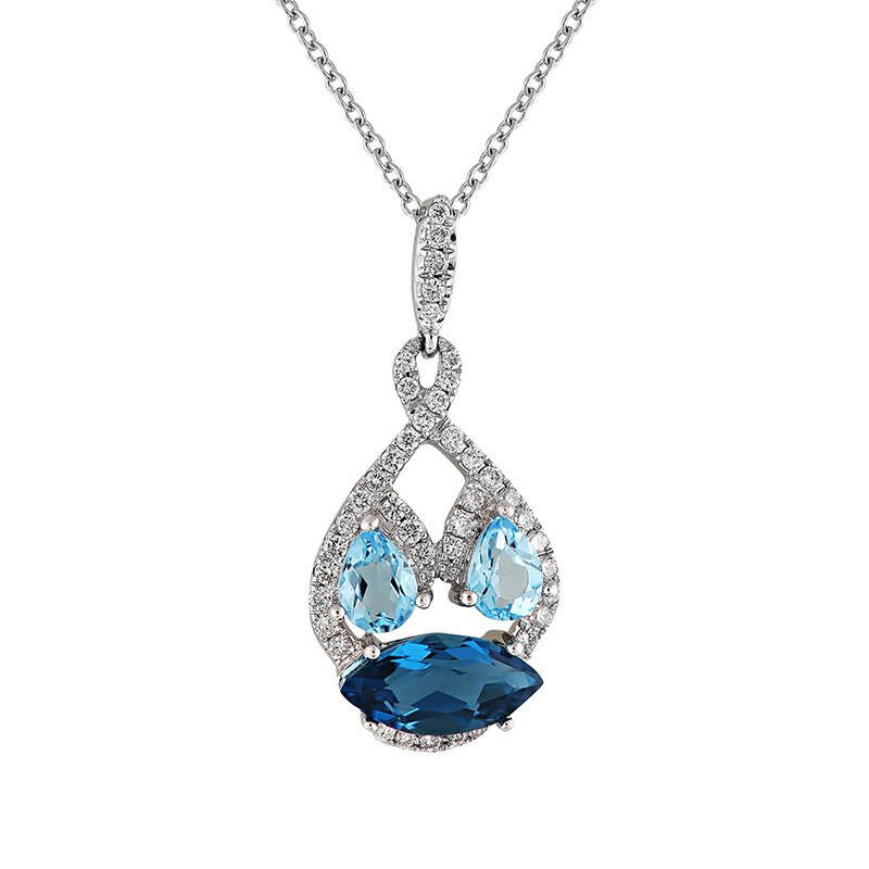 Pandantiv cu Lant Deruvo Aur 18k Diamante, Topaz Albastru, London Blue Topaz, Ajustabil 40-45 P353045BTLBTWN-W