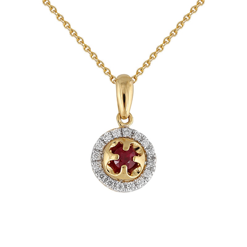 Pandantiv cu Lant Deruvo Aur 18k Diamante, Rubin, Ajustabil 40-45 P26675-Y