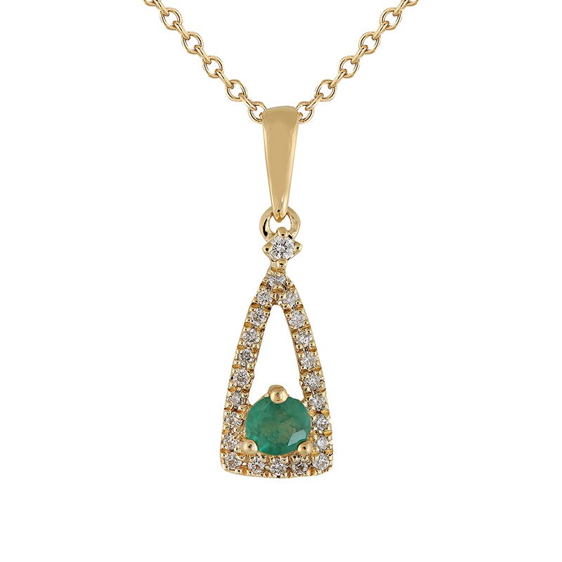 Pandantiv cu Lant Deruvo Aur 18k Diamante , Smarald, Ajustabil 40-45 P25120E-Y