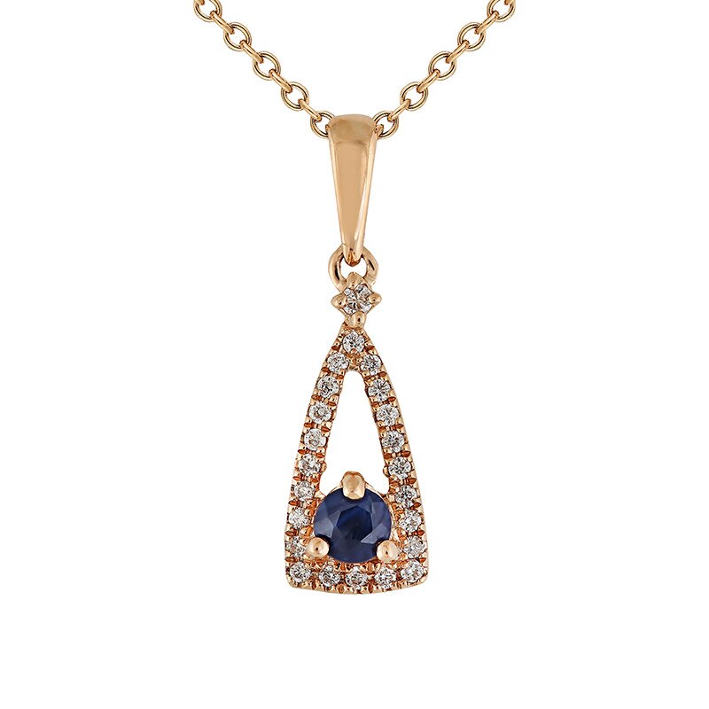 Pandantiv cu Lant Deruvo Aur 18k Diamante , Safir, Ajustabil 40-45 P25120S-R