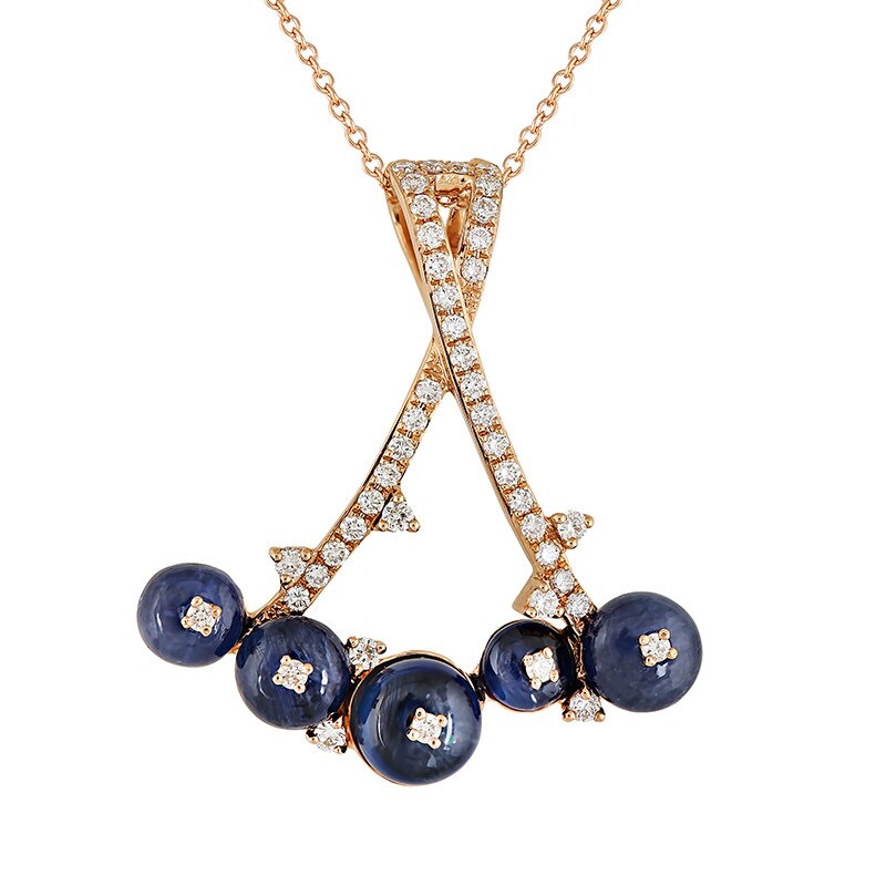 Pandantiv cu Lant Deruvo Aur 18k Diamante , Safire, Ajustabil 40-45 P360245S-R