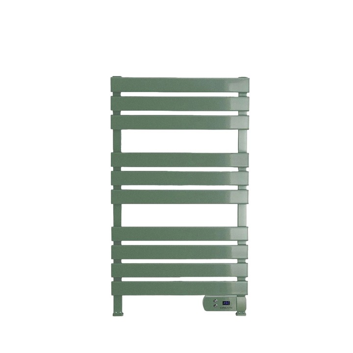 Elektromos fürdőszobai radiátor, CREATE, Meleg Törölköző, Törülközőtartó, Hőmérséklet 40°C, Digitális vezérlőpanel, Falra szerelhető, 8 órás időzítő, alacsony fogyasztás, lábbal, zsálya