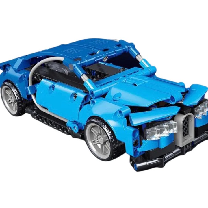 Set masina de curse de construit, sistem Pull Back, instructiuni usoare, jucarie interactiva pentru copii, Albastra, 7+