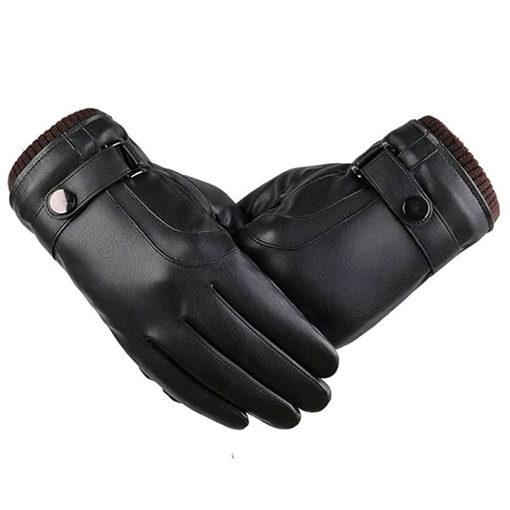 Manusi pentru Iarna, OPTIM SOLUTION, Tactile, Warm Winter Gloves, All Day OptimForm, Functie Touchscreen (Ecran Tactil), PU de Calitate Superioara, Design Elegant, Rezistent la Vant, Waterproof, Captuseala Lana, Marime Universala, Negru