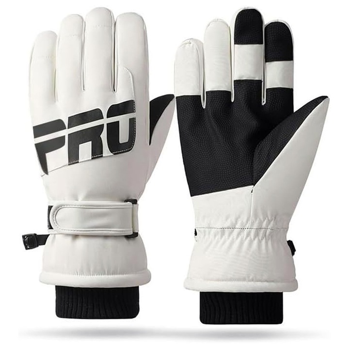 Manusi pentru Iarna L, OPTIM SOLUTION, Tactile, Warm Winter Gloves, All Day OptimForm Pro, Functie Touchscreen (Ecran Tactil), pentru Ski, Termoizolare, Materiale de Calitate Superioara, Confortabile, Rezistente la Vant, Design la Moda, Marime L, Alb