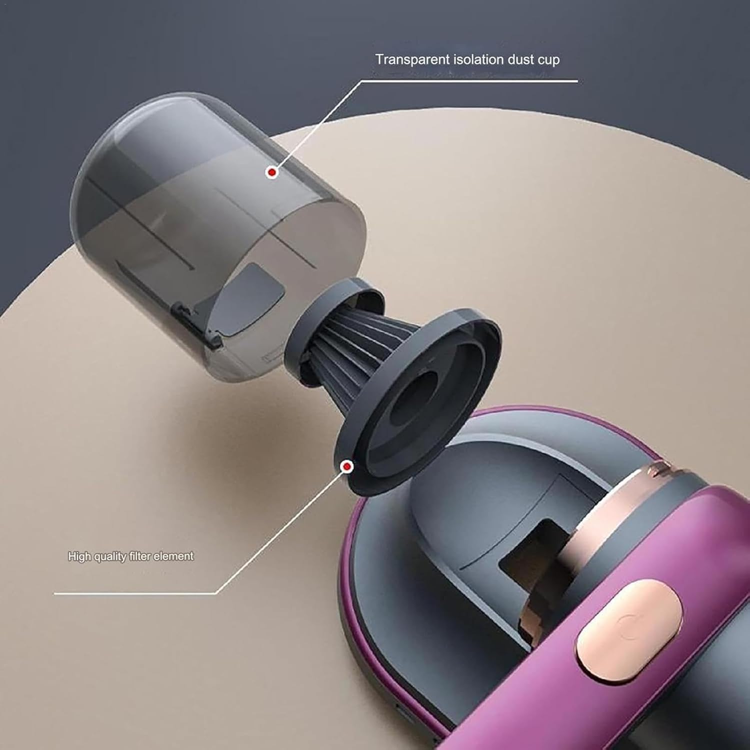 Aspirator portabil cu acumulator, De uz casnic, pentru pat, aspiratie puternica, cu lampa UV, wireless, anti-acarieni si praf, putere aspirare 10000kpa, Eliminare Acarieni si Filtrare 99%, Ideal pentru Saltele, Canapele si Covoare, Mov