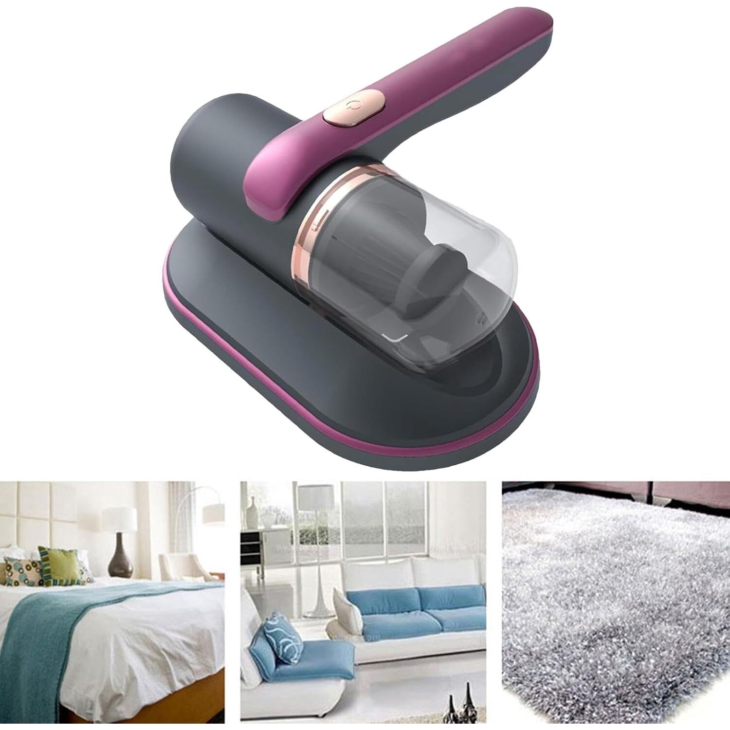 Aspirator portabil cu acumulator, De uz casnic, pentru pat, aspiratie puternica, cu lampa UV, wireless, anti-acarieni si praf, putere aspirare 10000kpa, Eliminare Acarieni si Filtrare 99%, Ideal pentru Saltele, Canapele si Covoare, Mov