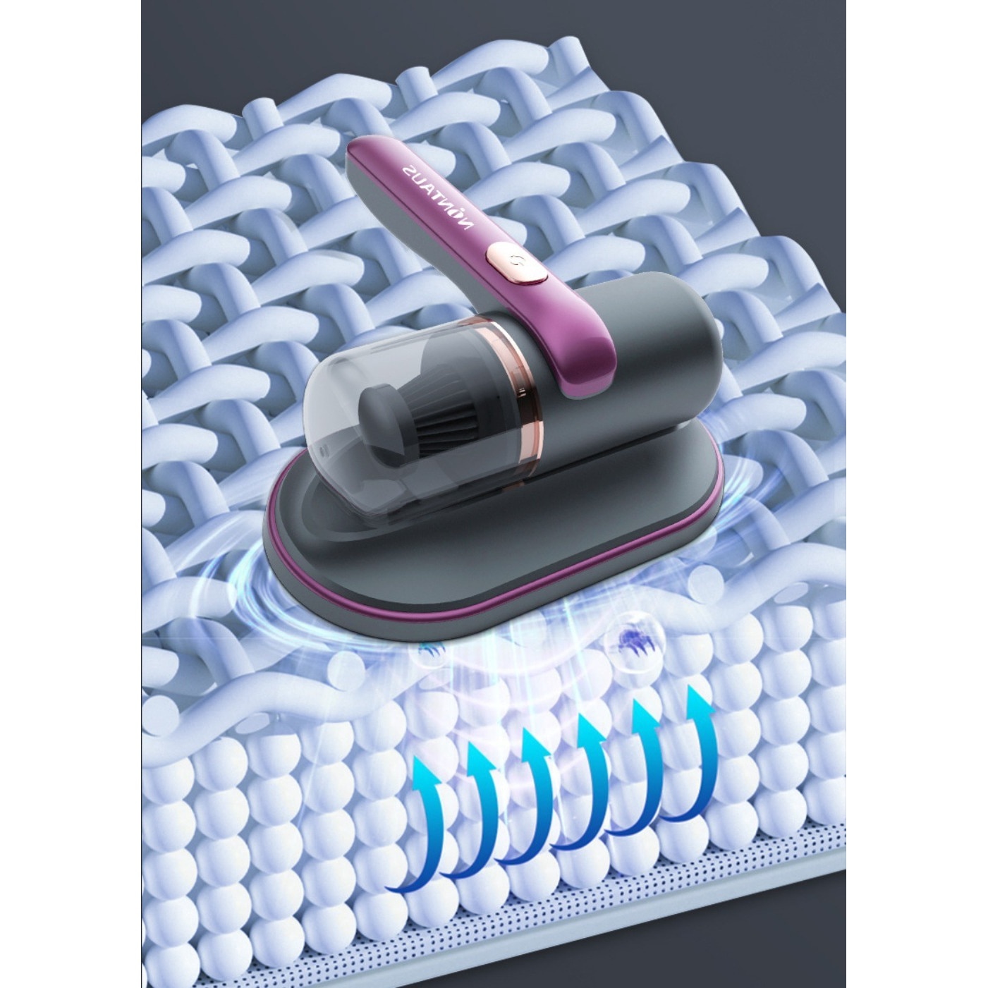 Aspirator portabil cu acumulator, De uz casnic, pentru pat, aspiratie puternica, cu lampa UV, wireless, anti-acarieni si praf, putere aspirare 10000kpa, Eliminare Acarieni si Filtrare 99%, Ideal pentru Saltele, Canapele si Covoare, Mov