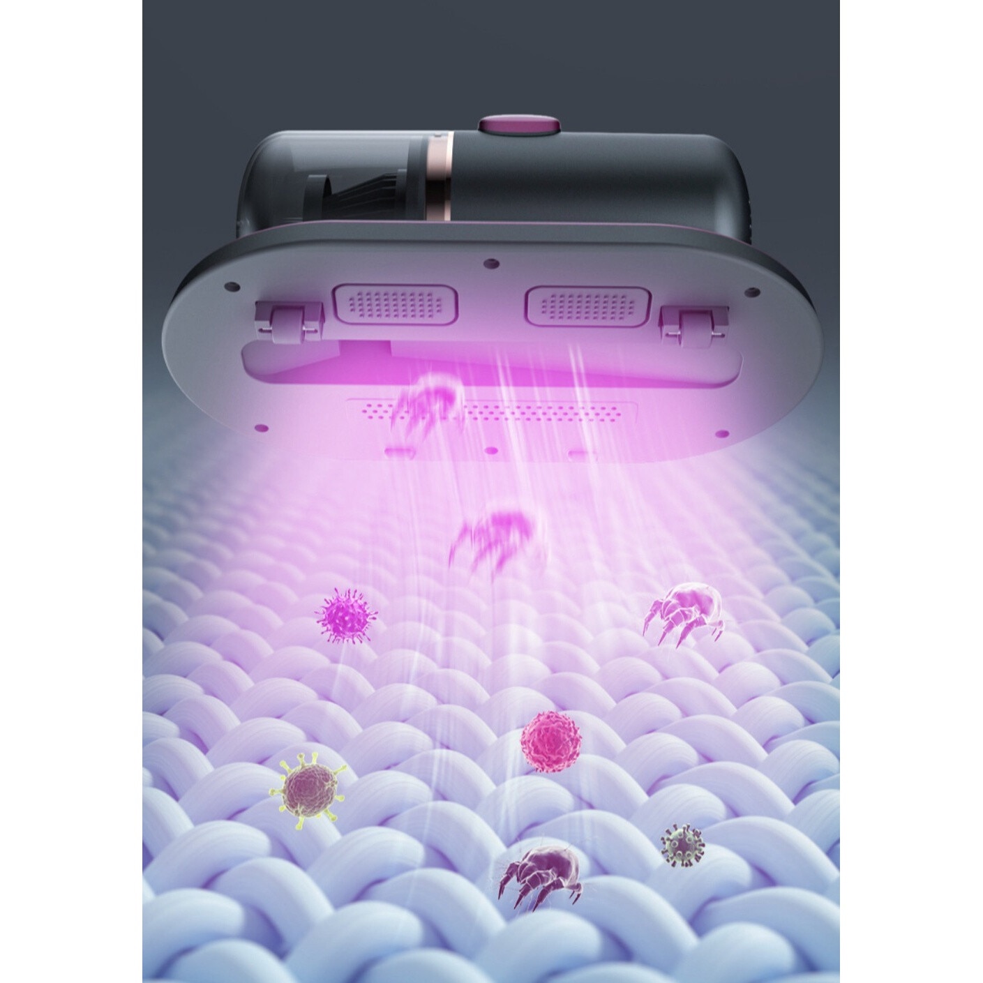 Aspirator portabil cu acumulator, De uz casnic, pentru pat, aspiratie puternica, cu lampa UV, wireless, anti-acarieni si praf, putere aspirare 10000kpa, Eliminare Acarieni si Filtrare 99%, Ideal pentru Saltele, Canapele si Covoare, Mov