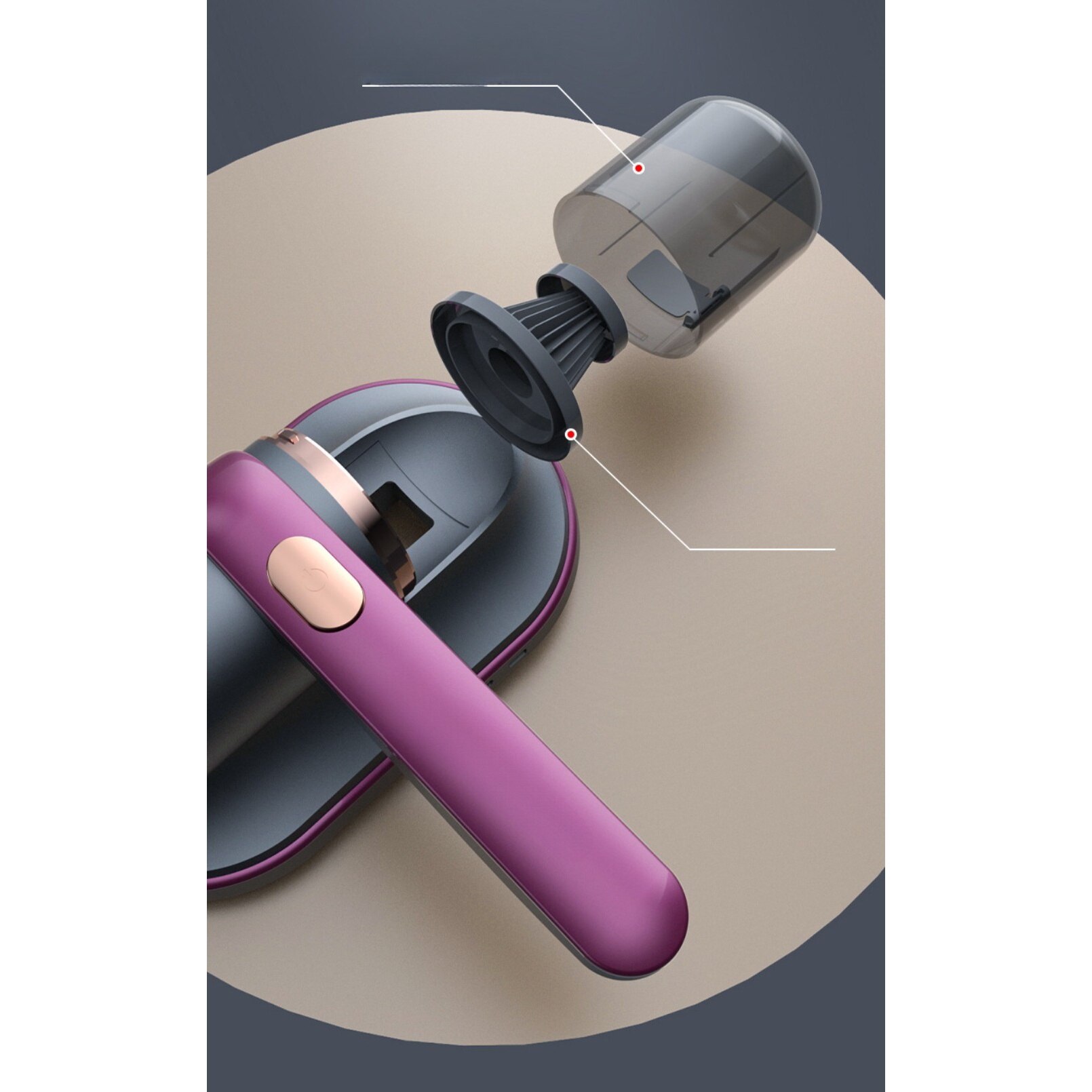 Aspirator portabil cu acumulator, De uz casnic, pentru pat, aspiratie puternica, cu lampa UV, wireless, anti-acarieni si praf, putere aspirare 10000kpa, Eliminare Acarieni si Filtrare 99%, Ideal pentru Saltele, Canapele si Covoare, Mov