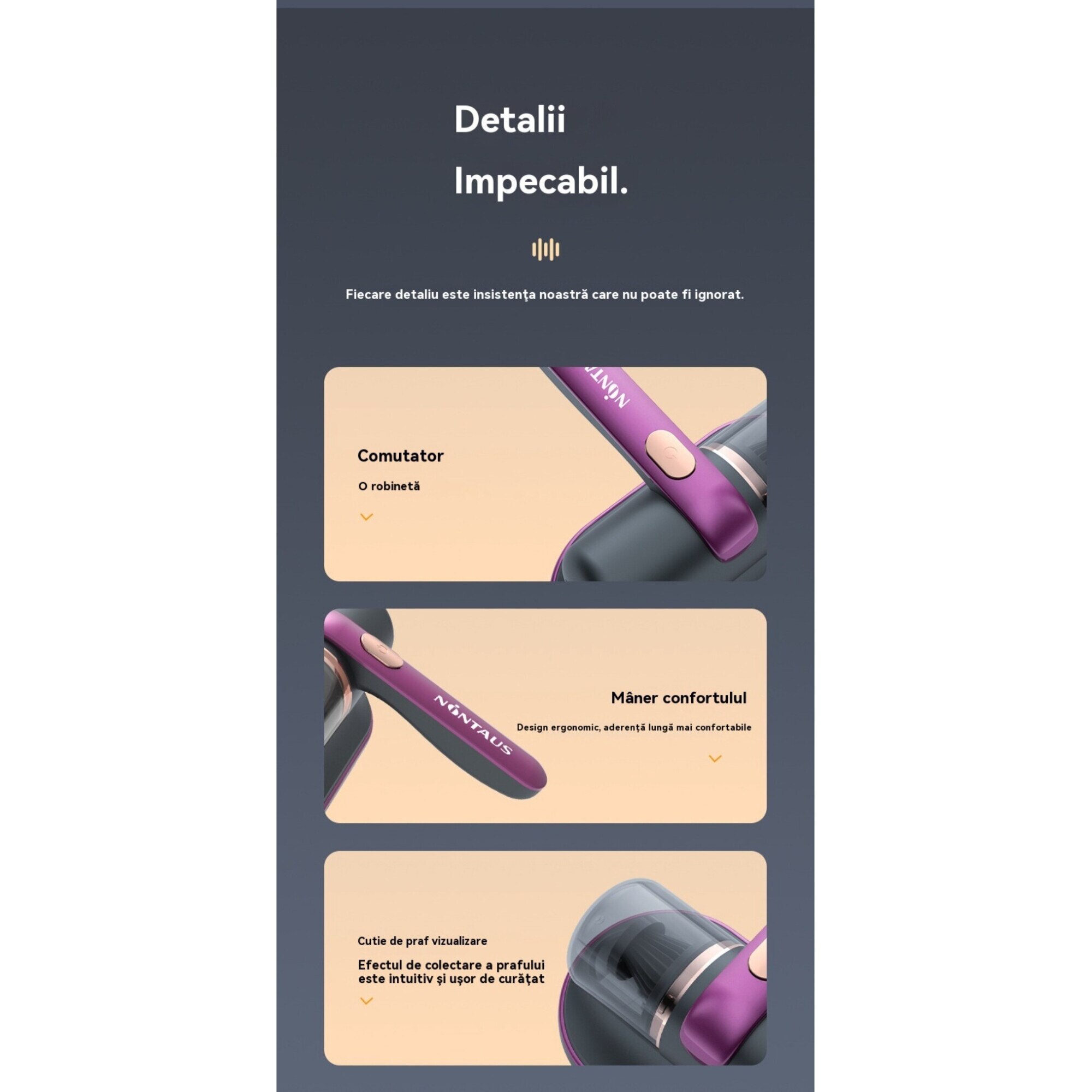 Aspirator portabil cu acumulator, De uz casnic, pentru pat, aspiratie puternica, cu lampa UV, wireless, anti-acarieni si praf, putere aspirare 10000kpa, Eliminare Acarieni si Filtrare 99%, Ideal pentru Saltele, Canapele si Covoare, Mov
