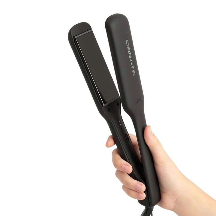 Преса за изправяне на коса CREATE, Ceramic Styler Max, 5 температурни нива, бързо нагряване, въртящ се на 360º кабел, широки керамични плочи, светлинен индикатор, черен