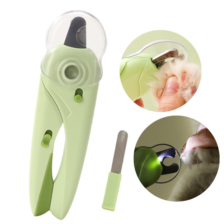Щипки за домашни любимци с LED светлина за котки и малки кучета с вградена пила за нокти, зелени