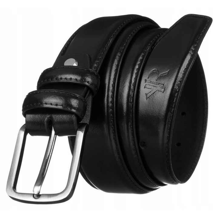 Curea barbati, Rovicky, din piele naturala, neagra, cu catarama clasica, 100cm
