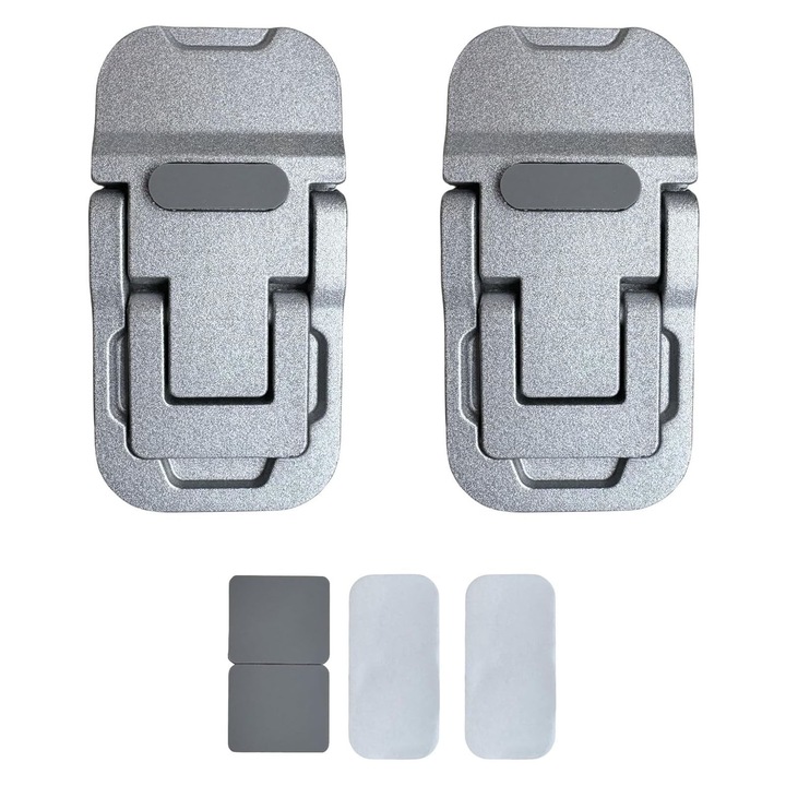 Set 2 Cleme Pliabile Suport, Hggzeg, Universale, Design invizibil, Fixare Adeziva, Inaltime reglabila, Capacitate portanta mare, Ergonomic, Pentru laptopuri, telefoane mobile, tastaturi, Aliaj de zinc, 6x3cm, Argintiu