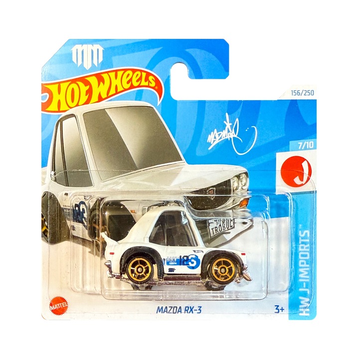 Кола Hot Wheels, Mazda RX-3 Tooned, метал, 1:64, бял