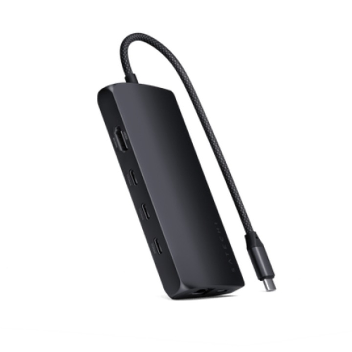 Адаптер Satechi, USB-C, многопортов, хъб, докинг станция 8K HDMI, Gigabit Ethernet V3, 4 x USB-C, Micro/SD, Midnight