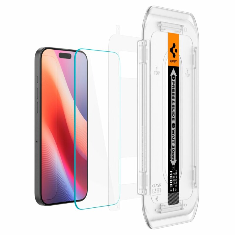 Folie de protectie compatibila cu Apple iPhone 16 Pro, Glas.tr EZ-Fit, cu dispozitiv montare, set 2 piese, sticla securizata, Transparent