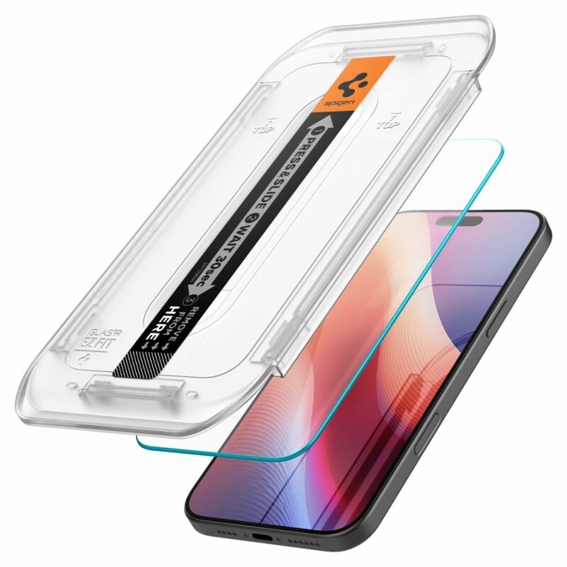 Folie de protectie compatibila cu Apple iPhone 16 Pro, Glas.tr EZ-Fit, cu dispozitiv montare, set 2 piese, sticla securizata, Transparent