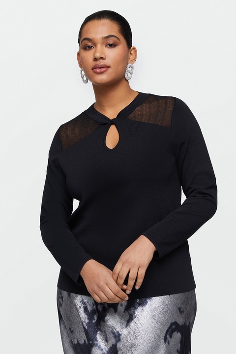 Fiorella Rubino, Pulover cu segmente semitransparente, Negru, L
