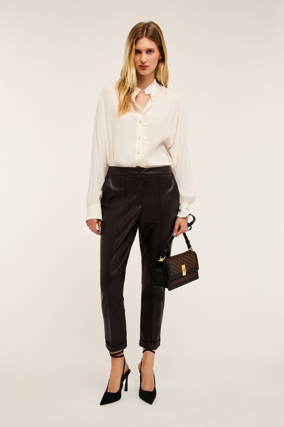 Motivi, Pantaloni capri de piele ecologica, Negru stins, M