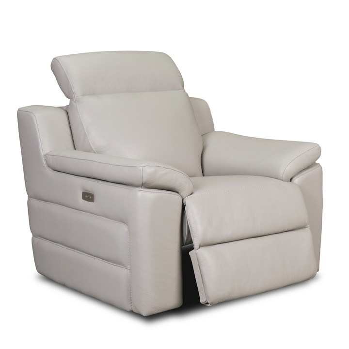 Fotoliu VENTADOR, cu recliner electric, Piele naturala CAT.4-3815, Gri, 102x100 cm