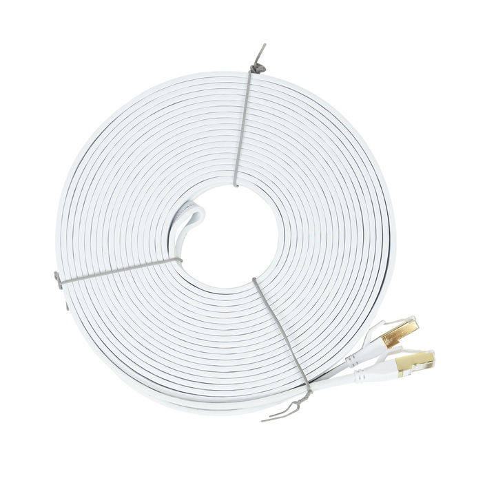 Плосък мрежов кабел S/STP CAT8 PNI U8150W, 2 x RJ45, 4 чифта проводници, 28AWG, меден, 40 Gbps, 2000 MHz, 15m, бял