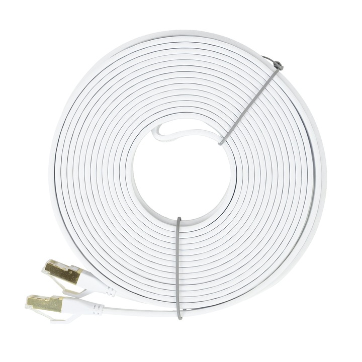 Плосък мрежов кабел S/STP CAT8 PNI U8100W, 2 x RJ45, 4 чифта проводници, 28AWG, меден, 40 Gbps, 2000 MHz, 10m, бял