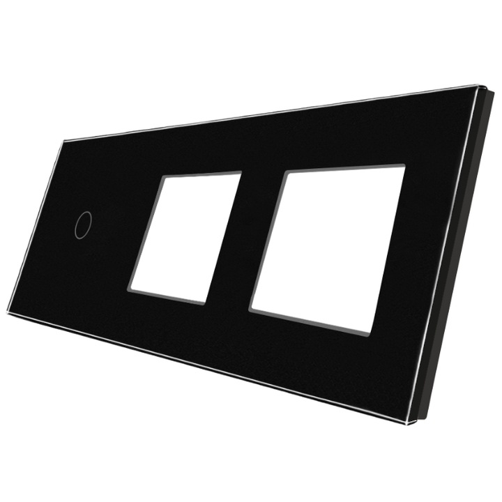 Panou Intrerupator Simplu cu Touch si 2 Prize Din Sticla LUXION Negru