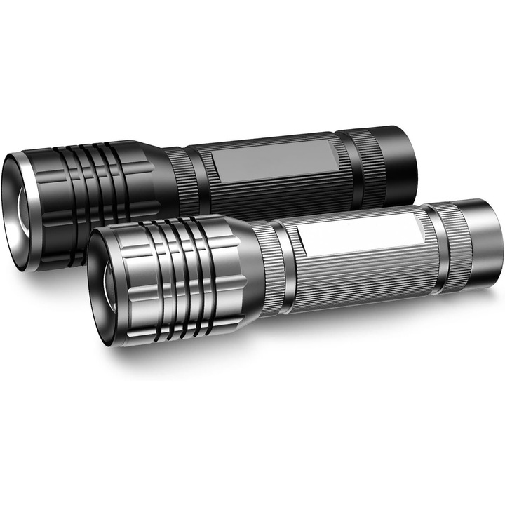 Kompakt LED zseblámpa, 1800 lumen, 5 mód, vízálló, 11,37x3,24 cm, 2 darabos készlet