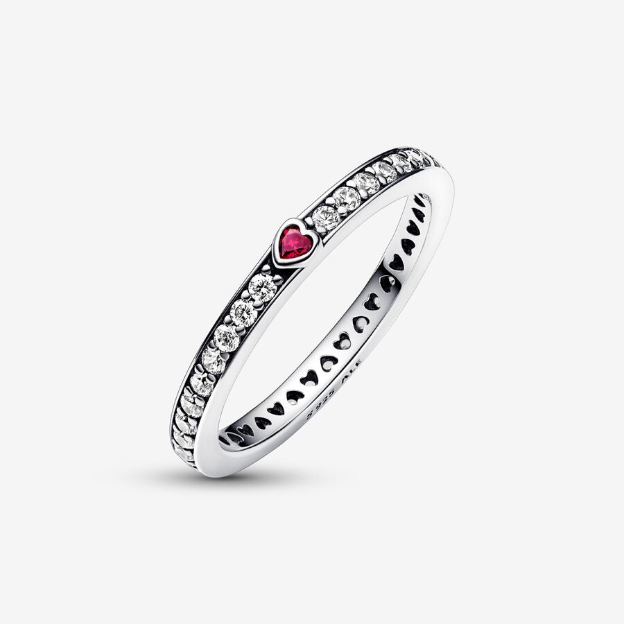 Inel Pandora cu inima rosie Sparkling si inimioare tip Pave din ...