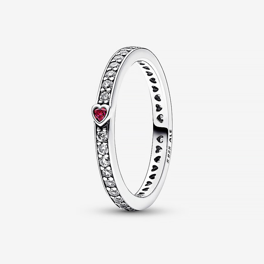 Inel Pandora cu inima rosie Sparkling si inimioare tip Pave din ...