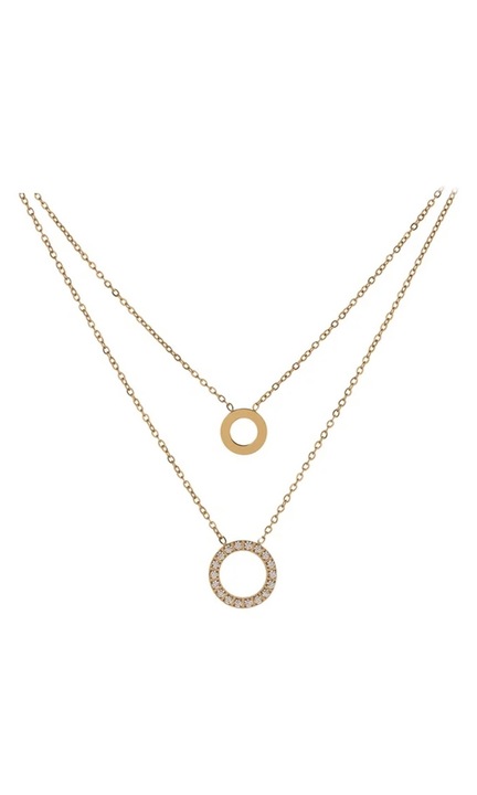 Lantisor Dublu Aurit cu Pandantive in Forma de Cerc "Golden Circles" rezistent la apa