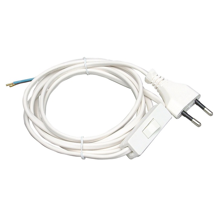 Anco Vezeték zsinórközi kapcsolóval, 2m, (2.5A, 250V), H03VV H2-F 2X0.75mm2, Fehér