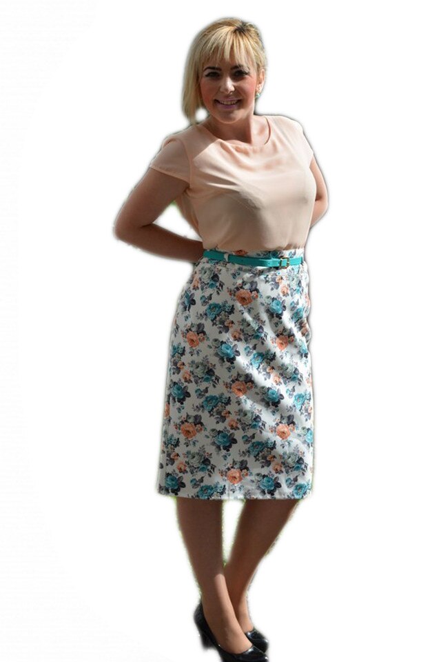 Fusta de zi, D&J Exclusive, Alb/Turcoaz