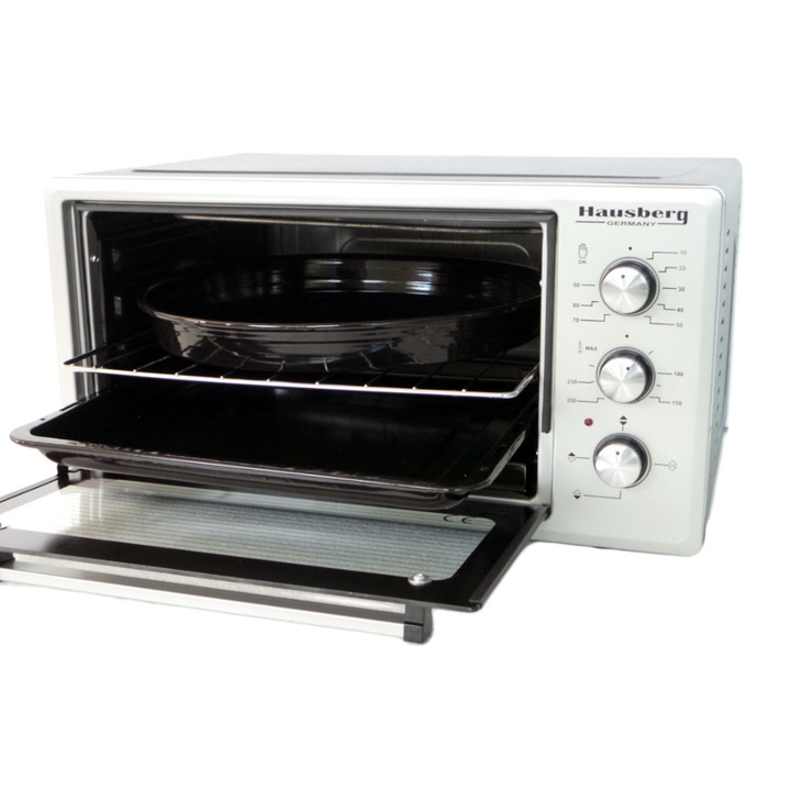 Hausberg HB8000 Elektromos sütő, 1400 W, 48 L, 80-250°C, Időzítő, Grill, Szürke