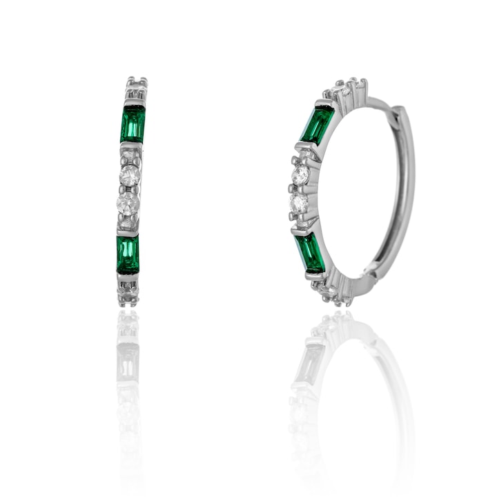 Cercei din argint 925 rodiat, Piatra: zirconia fatetata si cubic zirconia, Culoare: verde, transparent, Sonis Silver