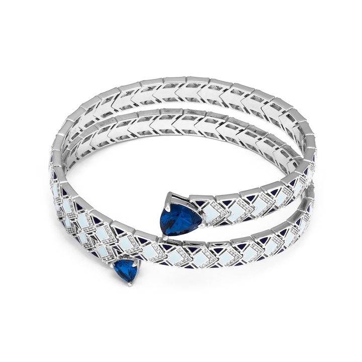 Bratara fixa, din argint 925 rodiat, Piatra: Sapphire, cubic zirconia si email, Culoare: albastru si transparent, Sonis Silver